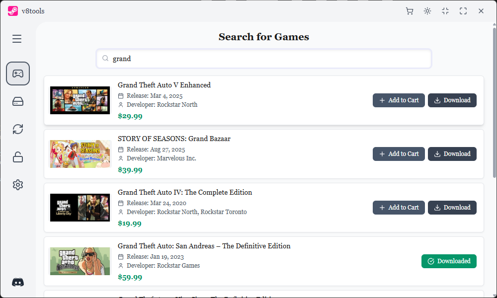 v8tools Games Tab